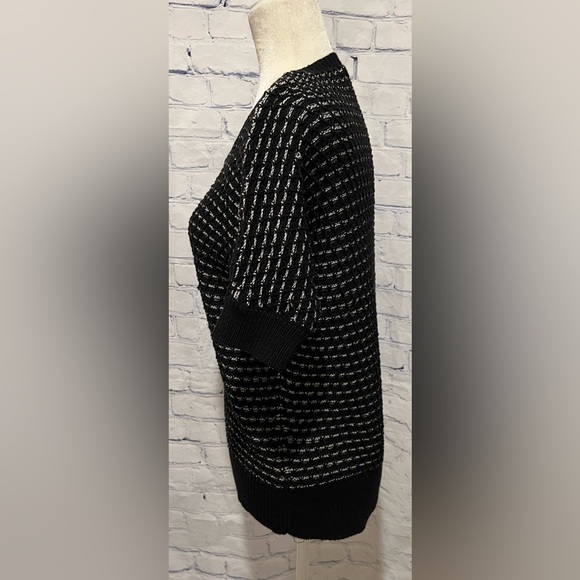 Ann Taylor LOFT Black & White Short-Sleeve Pocket Sweater, Boho Chic, S - Picture 3 of 6